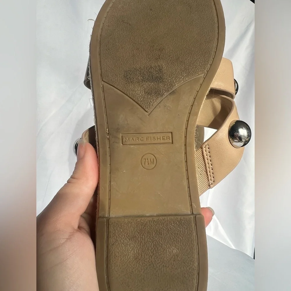 Marc Fisher Prisca Ball-Studded Espadrille Sandals in Tan